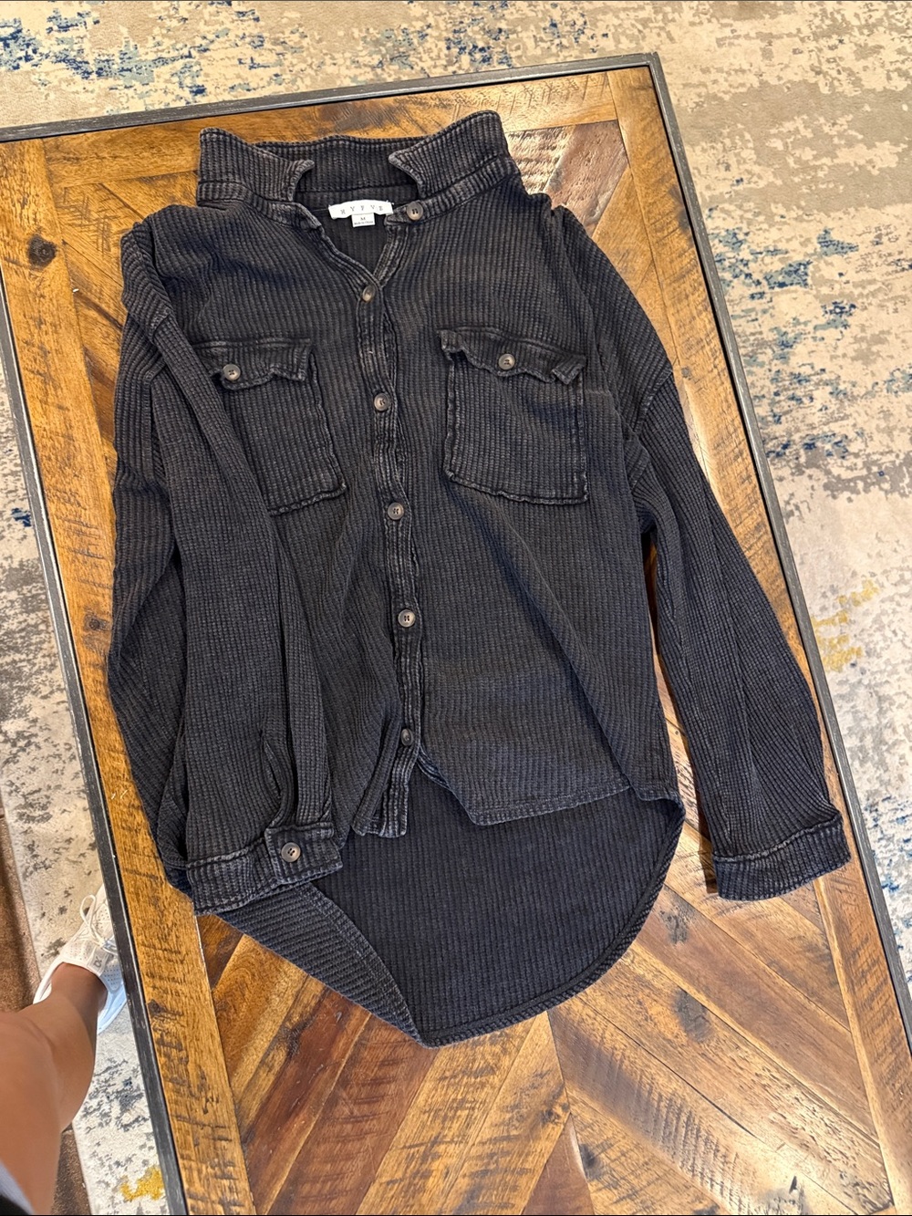 HYFVE Black Ribbed Button Down Shirt